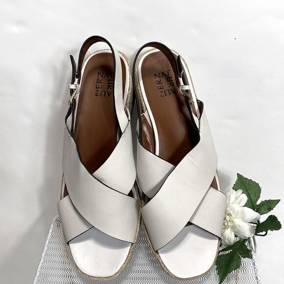 Naturalizer White  Slingback Espadrille Sandals A Cross-band Wedges size 12 Wide - Picture 3 of 14